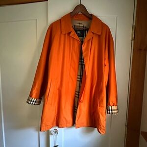 Burberry London Orange Trench Coat with Plaid Accents Medium